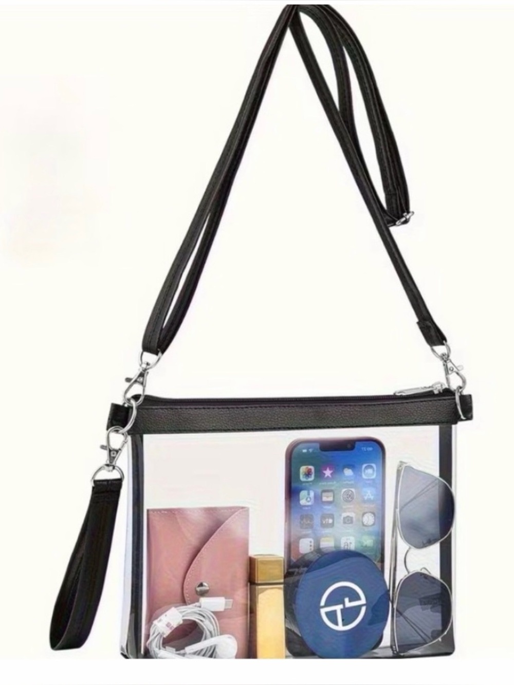 Clear PVC Black Trim Crossbody Bag - Women's Transparent Shoulder Bag NIP